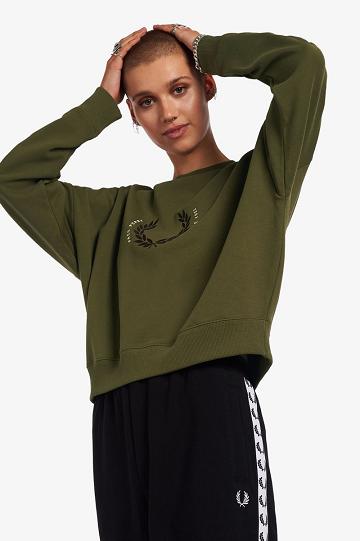 Dámské Mikiny Fred Perry Laurel Wreath Zelene | CZ 1042FDNM